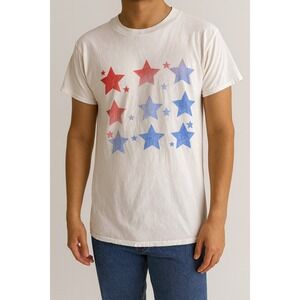 Pink Lily White T Shirt Stars Red Blue Graphic Tee Crew Neck Medium M Casual